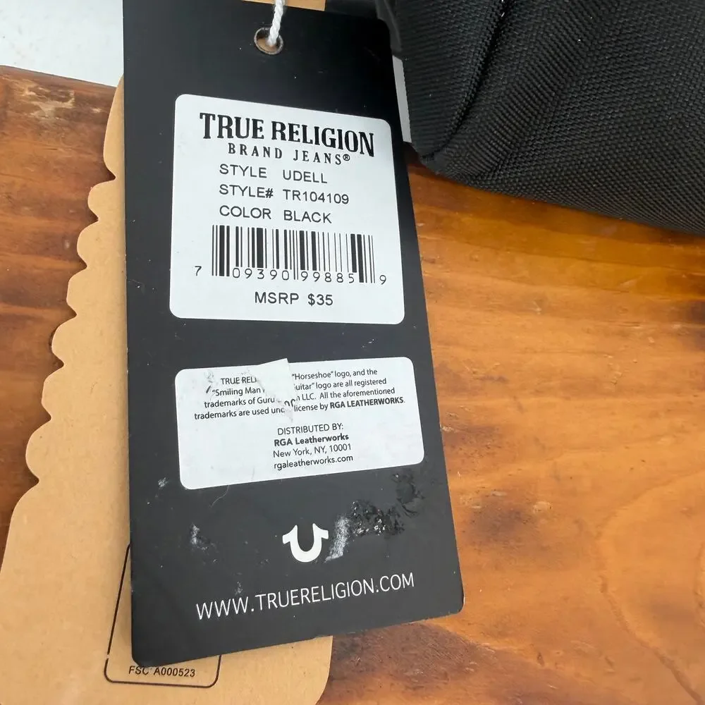 True Religion Horseshoe Logo Black Travel Toiletry Zip Up Bag w/ Travel Bottles